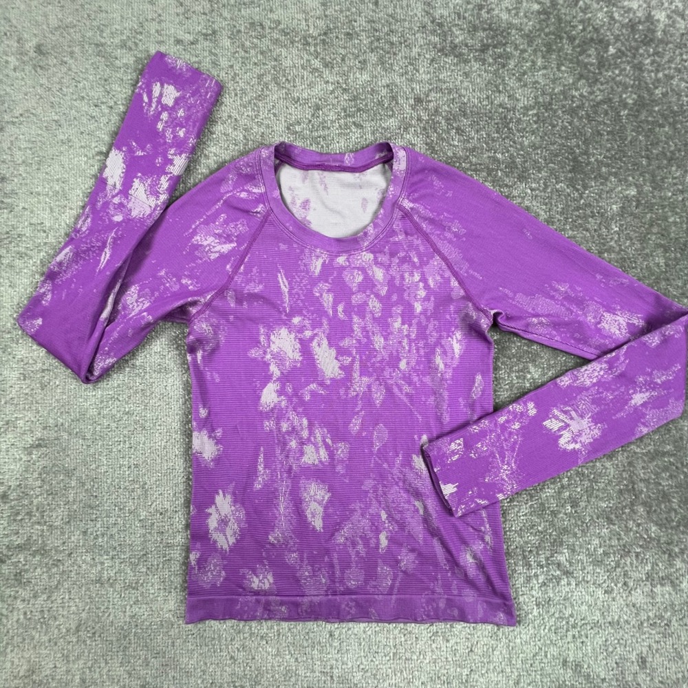 Lululemon Swiftly Tech Long Sleeve Shirt Purple Abstract Size 4 Activewear 4477